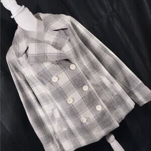 Old Navy Gray and White Plaid Pea Coat